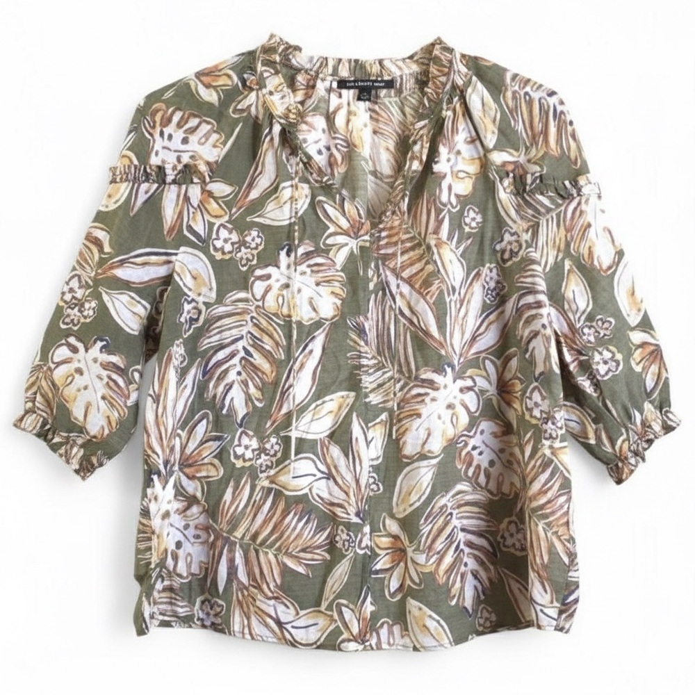 Zac & Rachel Woman Tropical Palm Print Ruffle Blouse - 1X